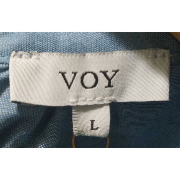 NWT Voy Blue Sleeveless Ruffle Top With Tie Back~Fringe Tip Sleeve~Size LARGE - Picture 2 of 8